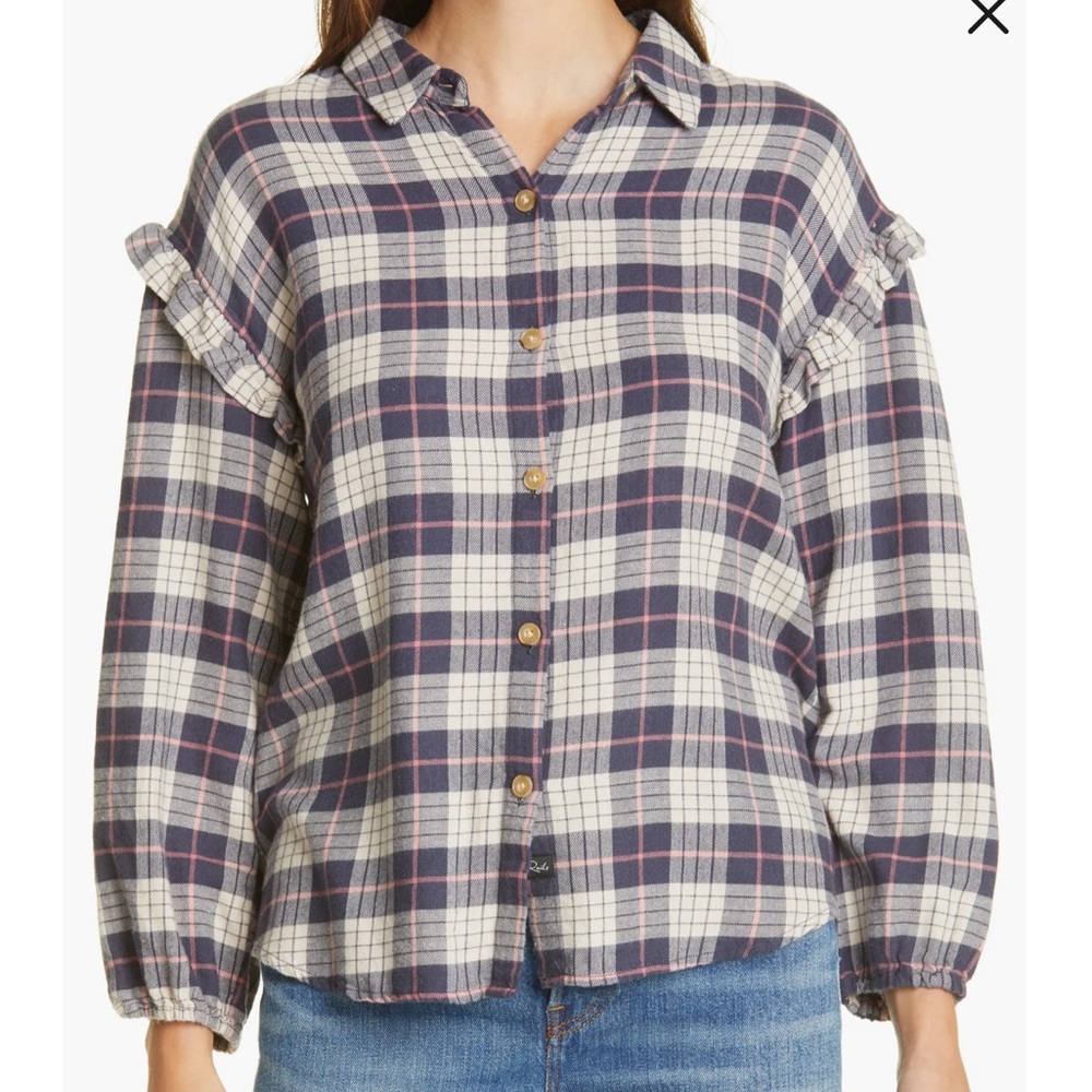 Rails Willow Ruffle Sleeve Flannel Button Up Shir… - image 3